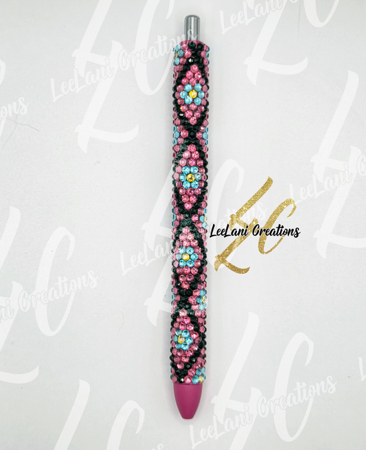 Handmade Rhinestone Flower Gel Pen | Luxury Bling Click Pen | Custom Colors Available