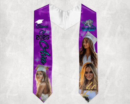Custom Graduation Stole with Photos – Personalized Grad Stole 2025 | Up to 3 Photos Included | Extra Photo Add-On Available