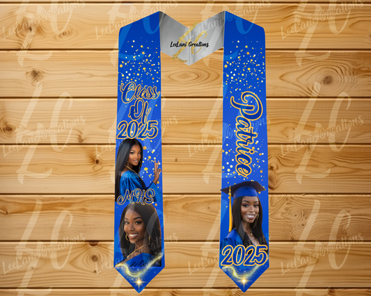 Custom Graduation Stole with Photos – Personalized Grad Stole 2025 | Up to 3 Photos Included | Extra Photo Add-On Available