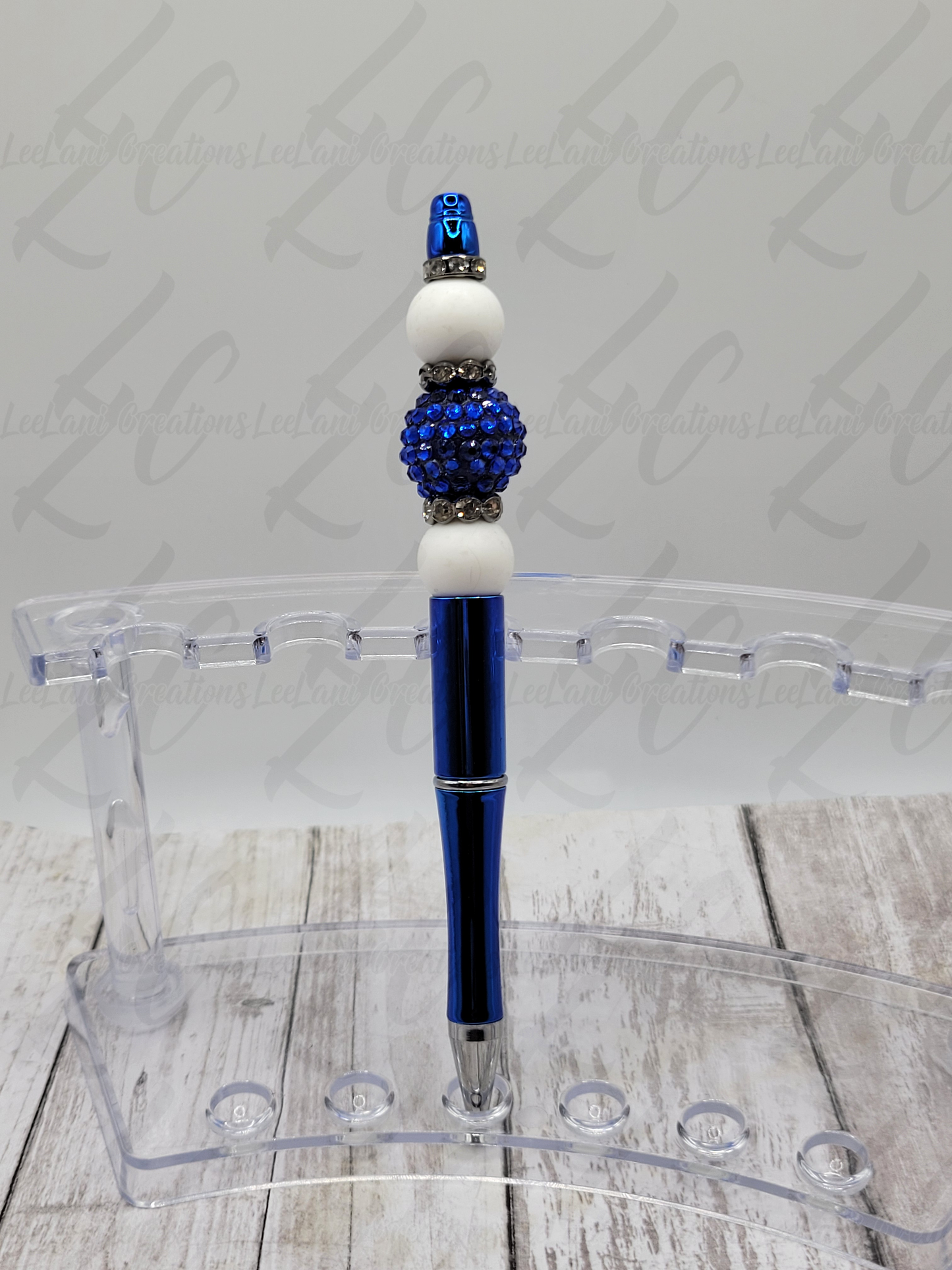 Zeta Phi Beta Inspired Blue and White Beaded Pen