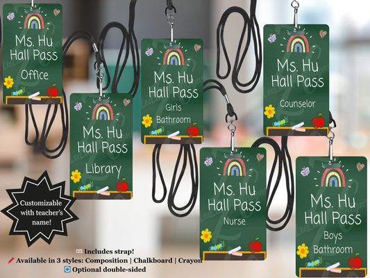 Custom Chalkboard Hall Passes – Set of 6 for Teachers