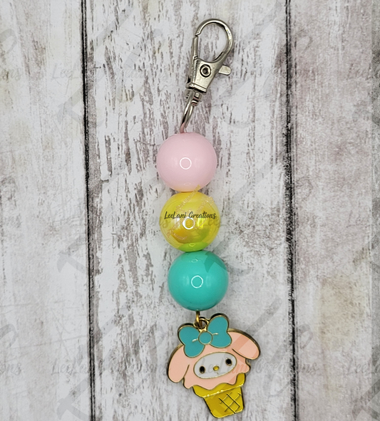 Cute Ice Cream Cone Backpack Charm | Pastel Keychain Accessory | Kawaii Purse Clip