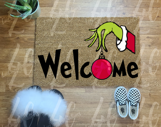 Grinch Inspired Welcome Doormat | Hand painted Christmas Door Mat - 3 Sizes