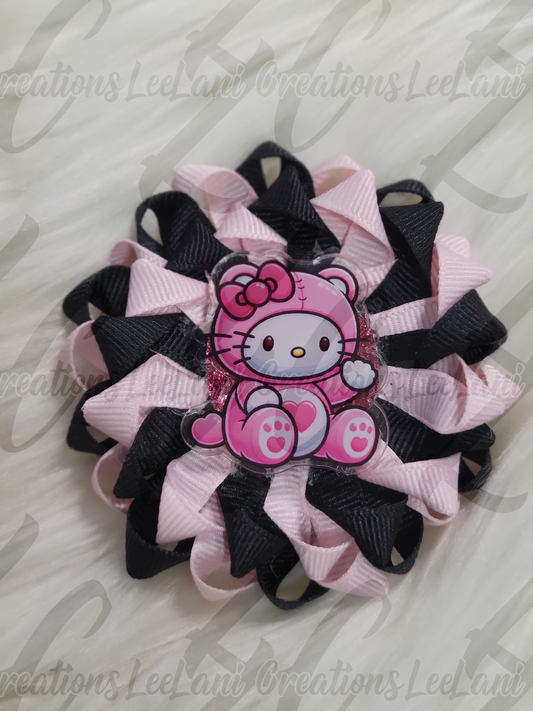 Cute Hello Kitty x Care Bear Inspired Hair Bow – Pink & Black Ribbon