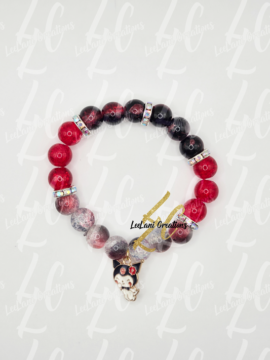Kuromi-Inspired Beaded Bracelet – Red & Black Kawaii Charm Jewelry | Sanrio Fan Gift | Stretch Beaded Bracelet