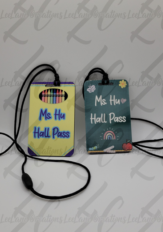 Custom Teacher Hall Pass | Double-Sided Hardwood MDF | Chalkboard, Composition Notebook, Crayon Box Designs