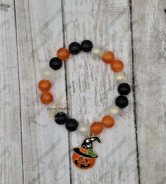 Spooky Glass Bead Bracelet with Pumpkin Charm