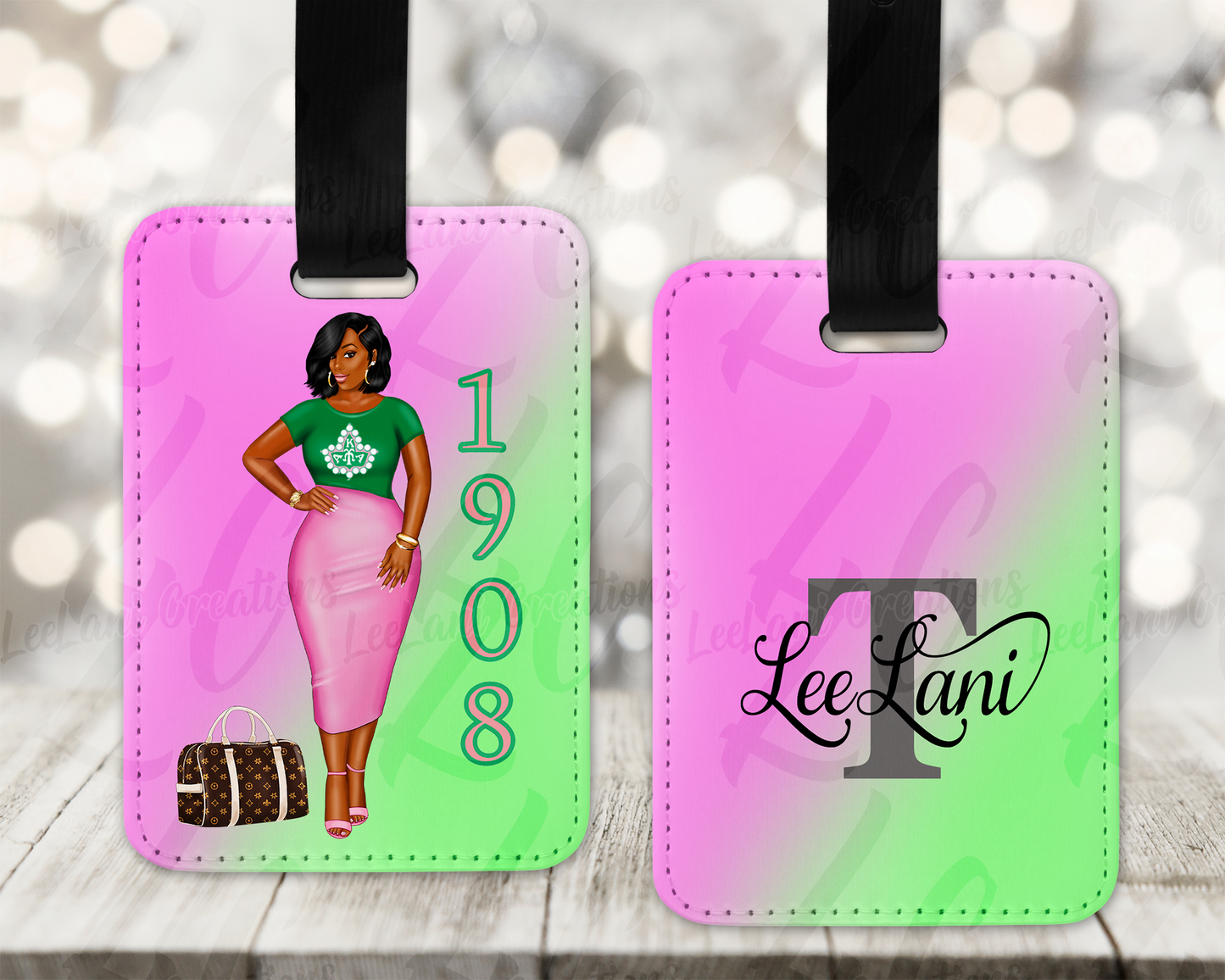 Pink & Green Personalized Passport Holder & Luggage Tag Set | Custom Travel Set