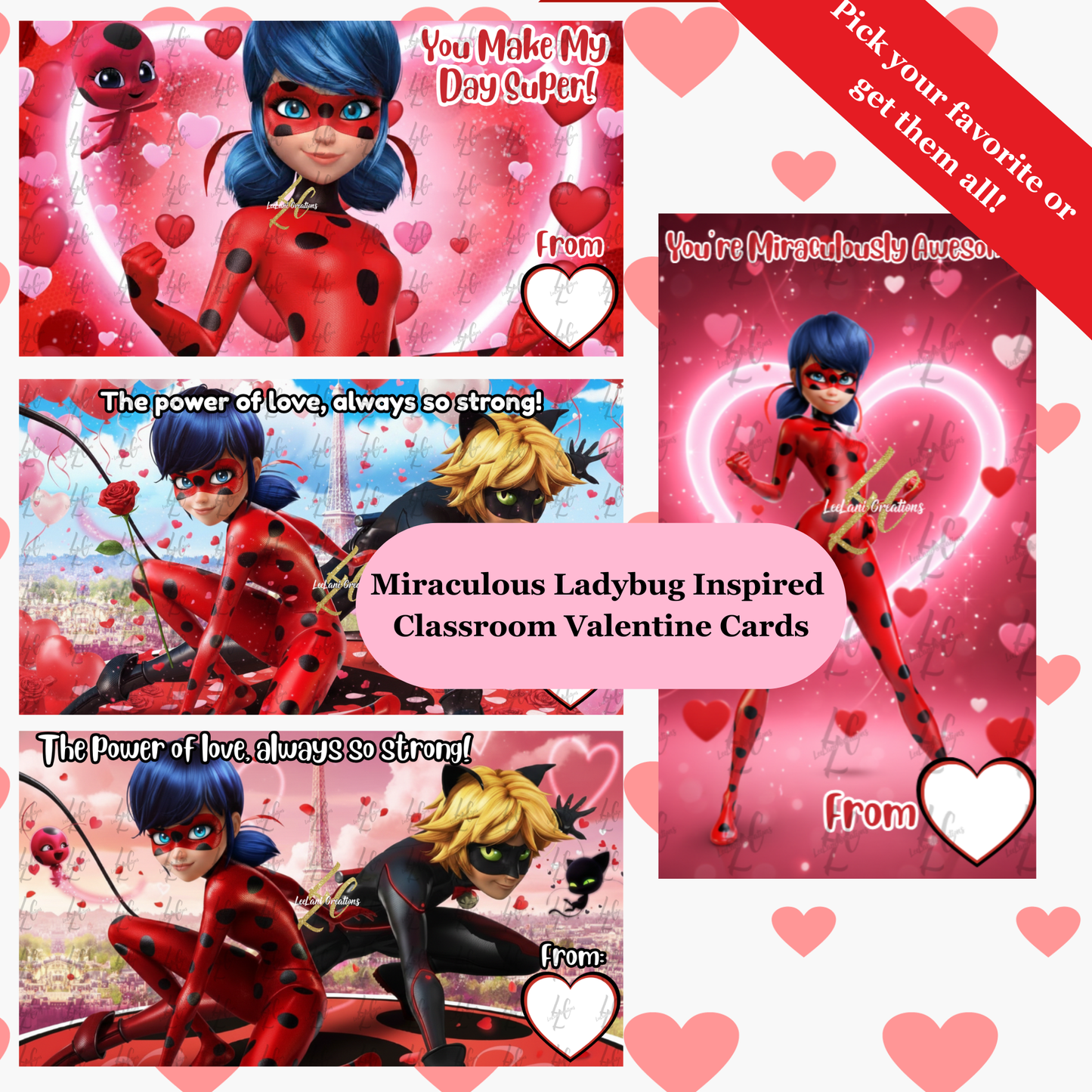 Miraculous Ladybug Inspired Valentine’s Day Cards | Kids Classroom Valentines | Personalized or Blank |