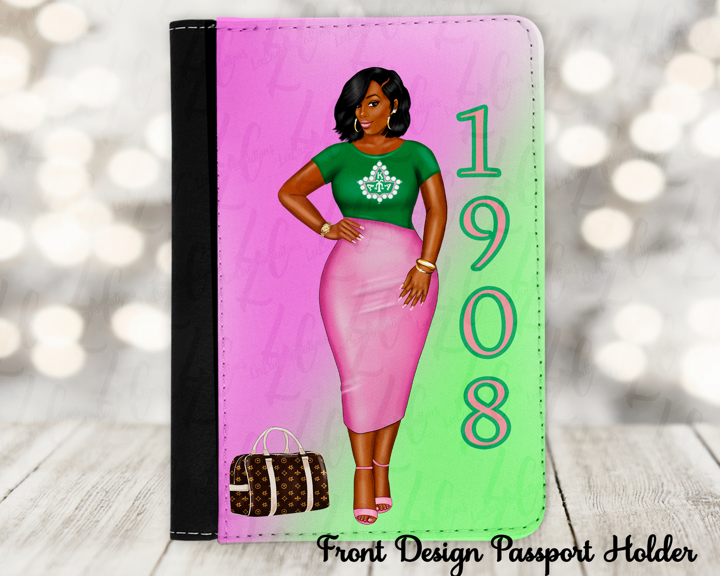 Pink & Green Personalized Passport Holder & Luggage Tag Set | Custom Travel Set