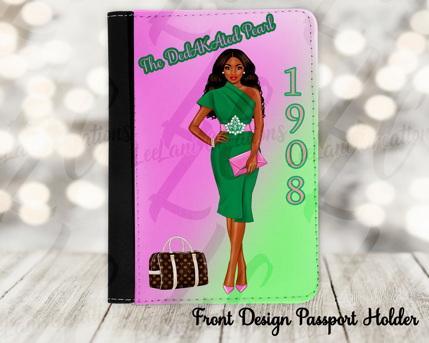 Pink & Green Personalized Passport Holder & Luggage Tag Set | Custom Travel Set