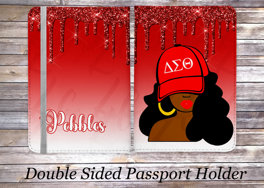 Delta Sigma Theta Double-Sided Passport Holder - Personalized Red Glitter Travel Accessory