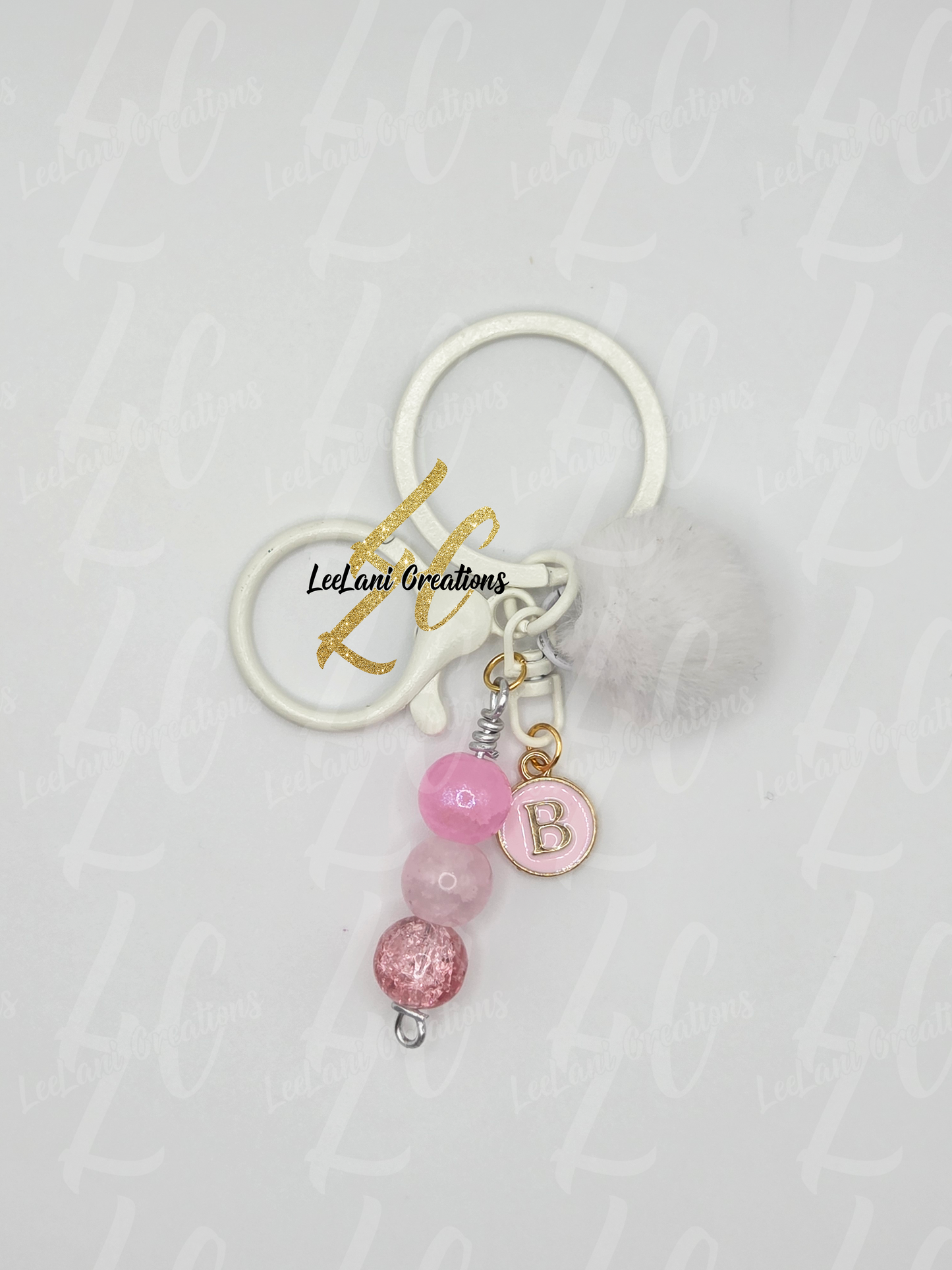 Beaded Initial Keychain with Pom Pom – Personalized Bag Charm, Custom Gift