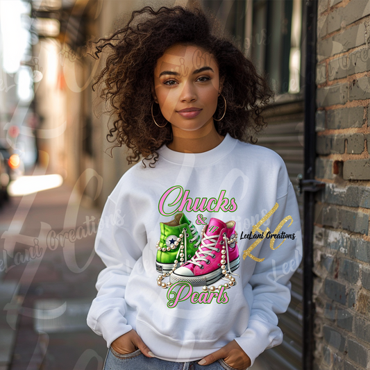 Chucks & Pearls Pink & Green Kamala Harris-Inspired Sweatshirt