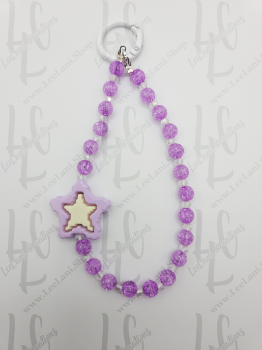 Purple Star Beaded Phone Wristlet Strap| Purple Star Charm | Aesthetic Beaded Phone Charm