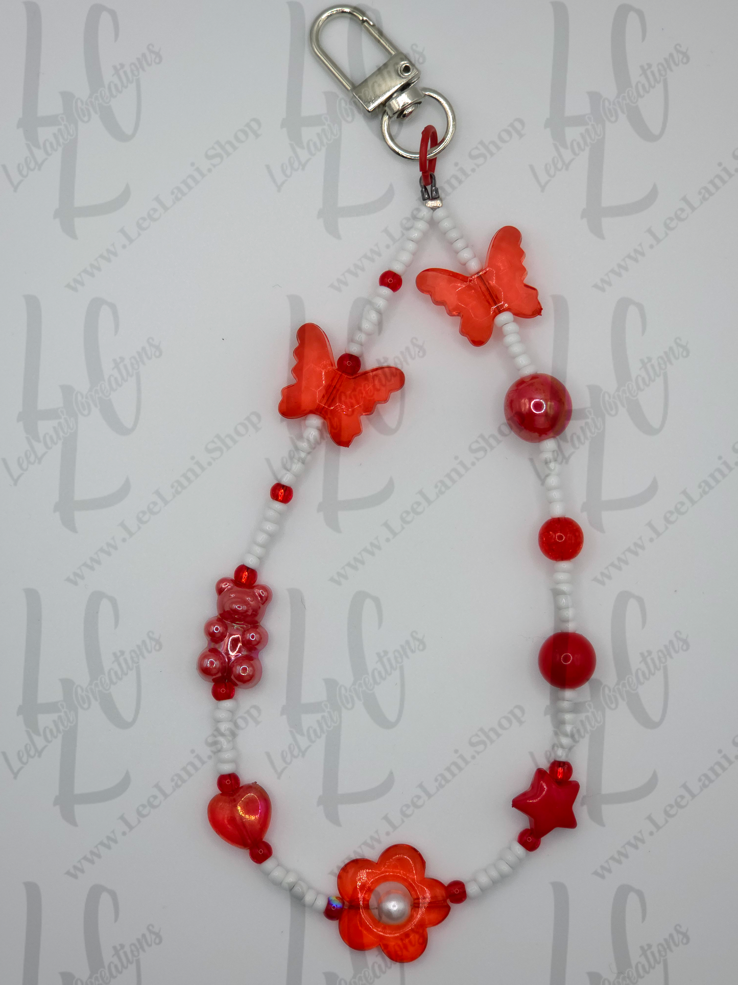 Red Butterfly & Flower Beaded Phone Wristlet Strap – Red Butterfly & Flower Charm