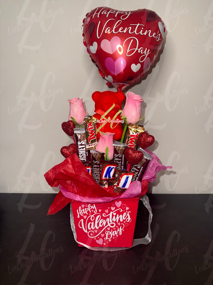 Valentine’s Day Candy Gift Basket with Balloon