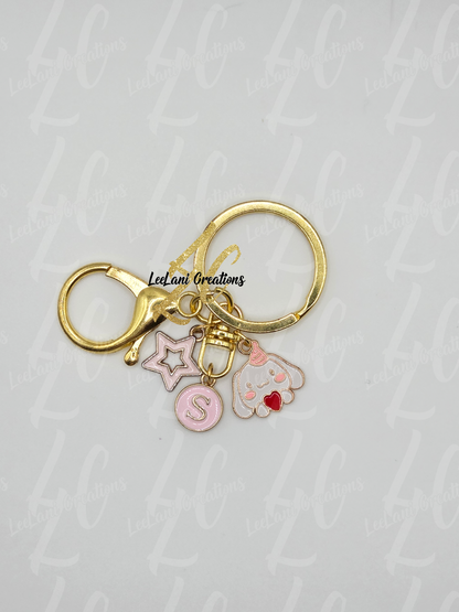 Custom Initial Keychain – Pink Hello Kitty Style Charm | Beaded Kawaii Bag Clip | Personalized Gift for Girls & Teens