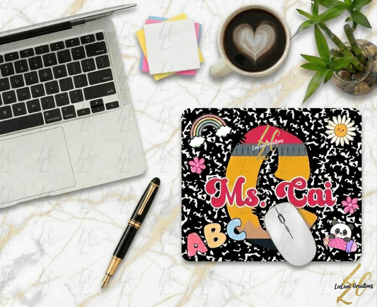 Personalized Teacher Mousepad | Custom Name Mouse Pad | Teacher Appreciation Gift | Composition Notebook Design | Back to School Gift
