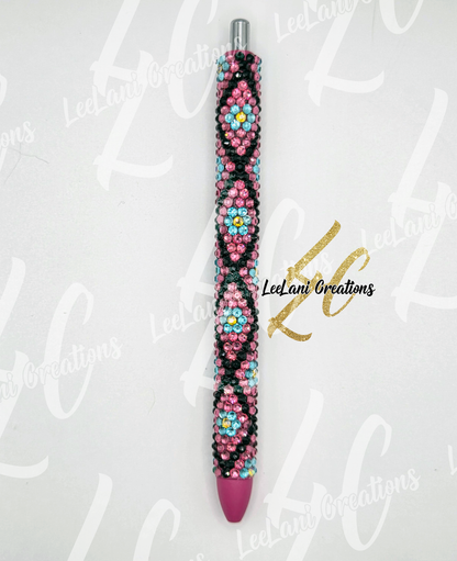 Handmade Rhinestone Flower Gel Pen | Luxury Bling Click Pen | Custom Colors Available