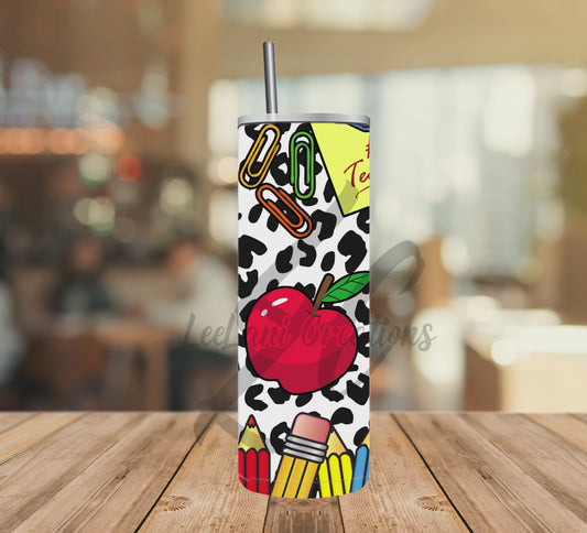 Customizable Teacher Tumbler - Perfect Gift for Teachers! #1 Teacher, Leopard Print Design