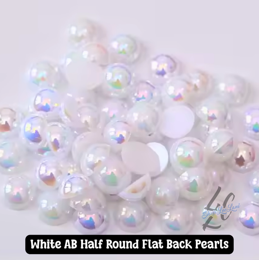 White AB Half Round Flat Back Pearls 5mm ✨ Iridescent ABS Pearls (Jar)