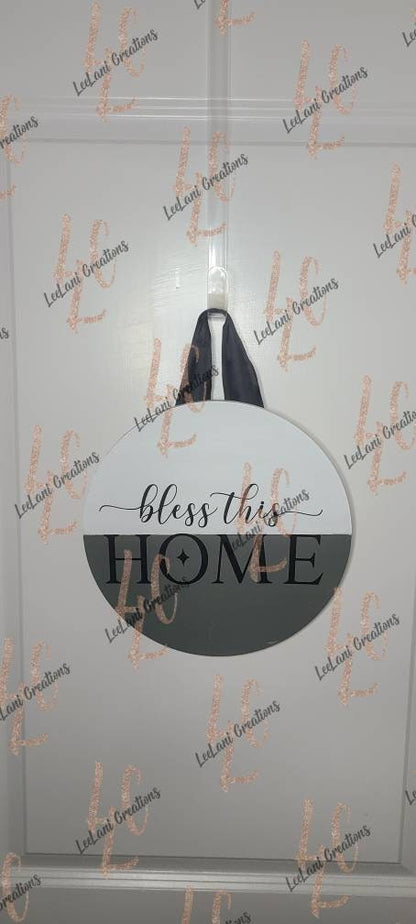 Bless This Home Door Sign | Farmhouse Sign| Front Door Decor| Round Welcome Sign
