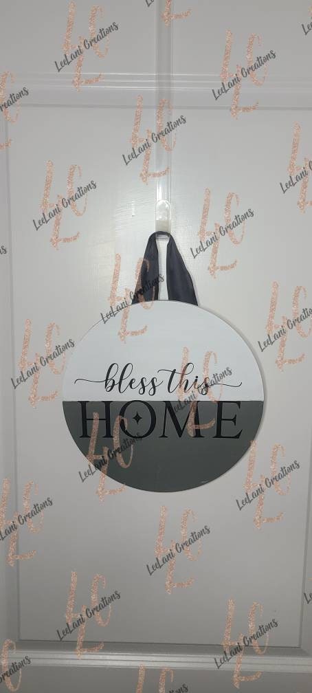 Bless This Home Door Sign | Farmhouse Sign| Front Door Decor| Round Welcome Sign