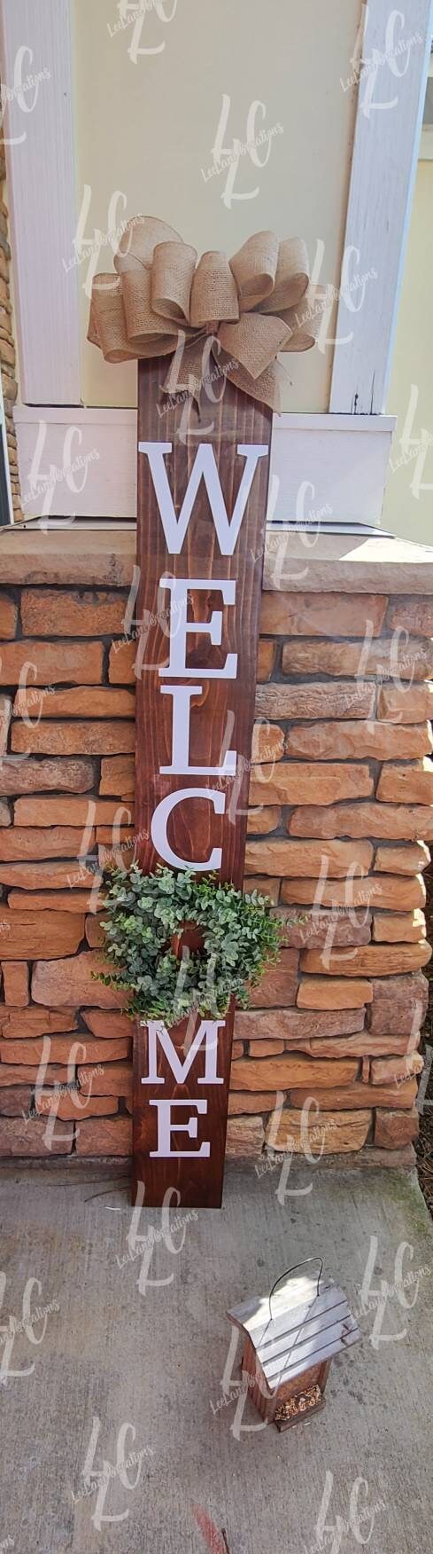 Welcome Porch Sign| Farmhouse Welcome Sign | Burlap Bow Welcome | Housewarming Gift | Greenery Welcome |Porch Leaner