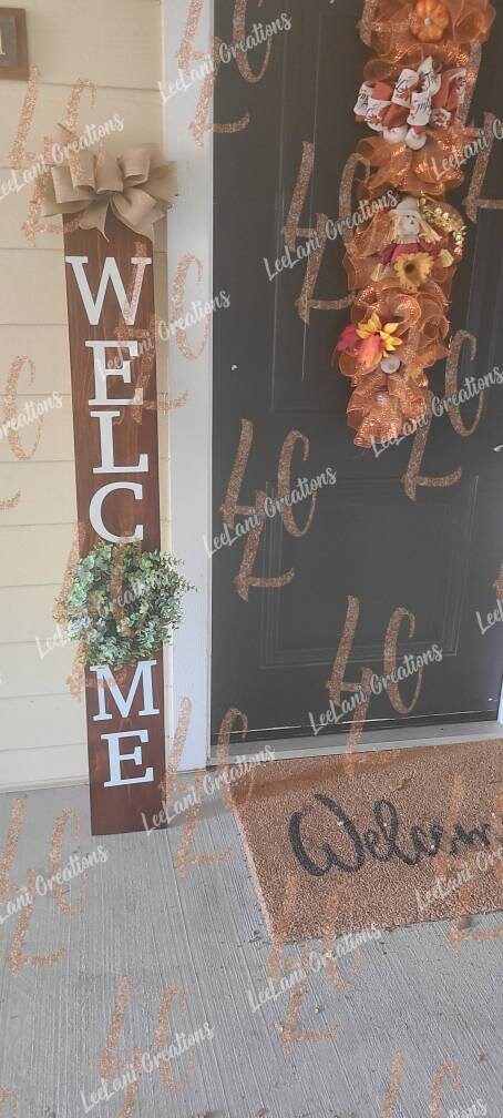 Welcome Porch Sign| Farmhouse Welcome Sign | Burlap Bow Welcome | Housewarming Gift | Greenery Welcome |Porch Leaner