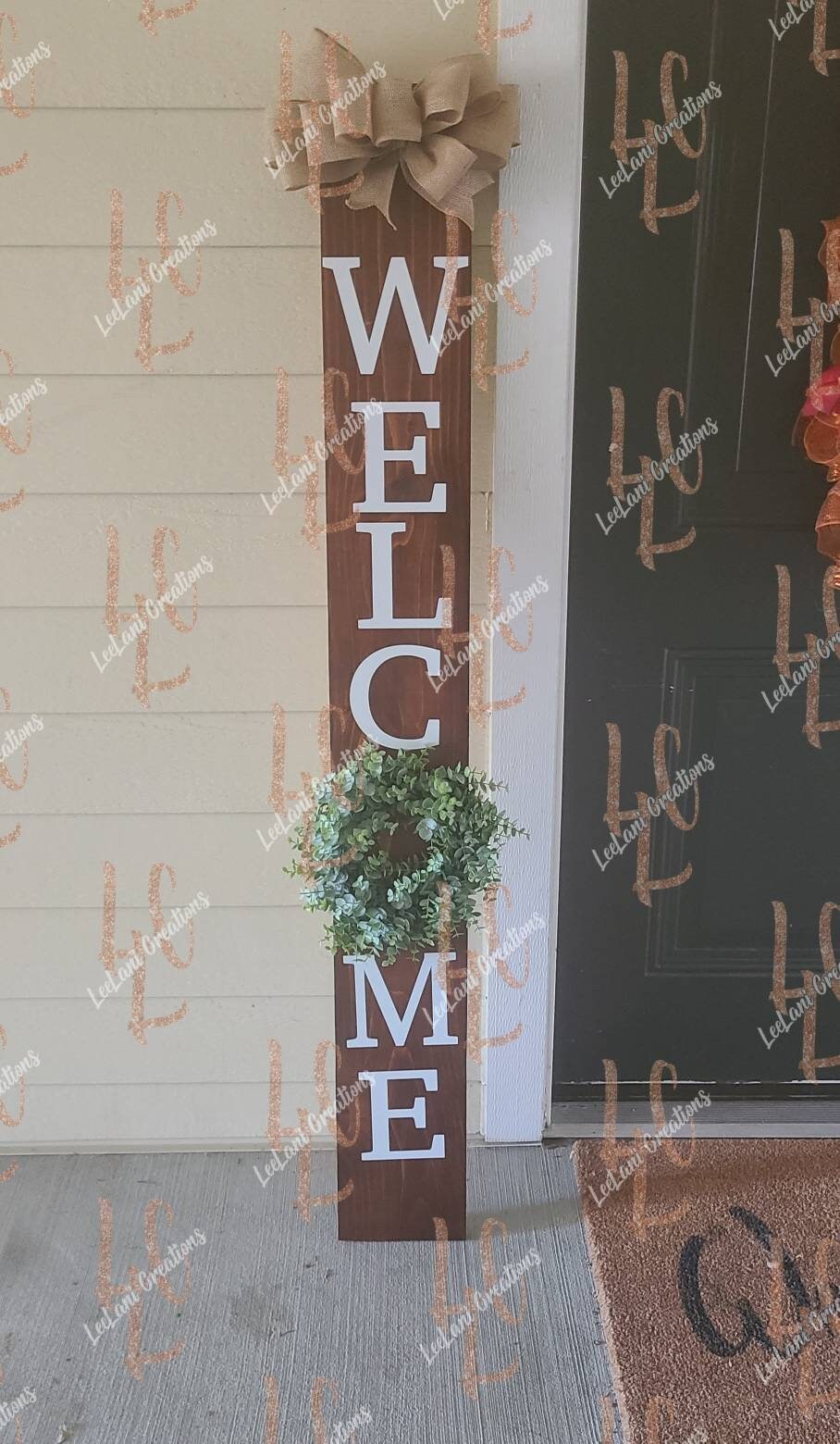 Welcome Porch Sign| Farmhouse Welcome Sign | Burlap Bow Welcome | Housewarming Gift | Greenery Welcome |Porch Leaner