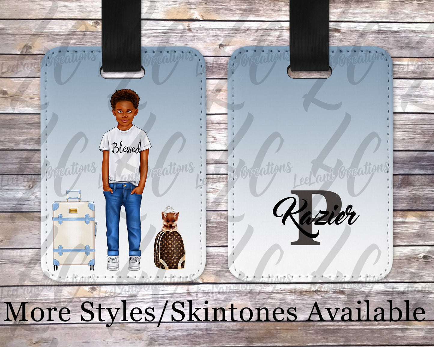 "Little Male Traveler" PU Leather Luggage Tag – Carry Your Style & Name on Every Adventure!"