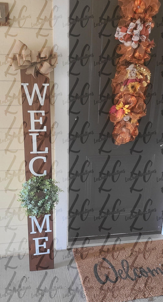 Welcome Porch Sign| Farmhouse Welcome Sign | Burlap Bow Welcome | Housewarming Gift | Greenery Welcome |Porch Leaner