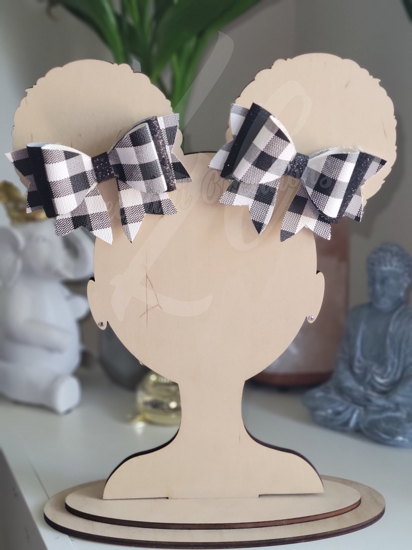 Black and White Buffalo Check Faux Leather Hair Bow | Classic Hair Bow with Aligator clip | Pigtail bow| Black and White Gingham Hair bow