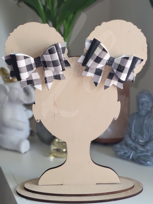 Black and White Buffalo Check Faux Leather Hair Bow | Classic Hair Bow with Aligator clip | Pigtail bow| Black and White Gingham Hair bow