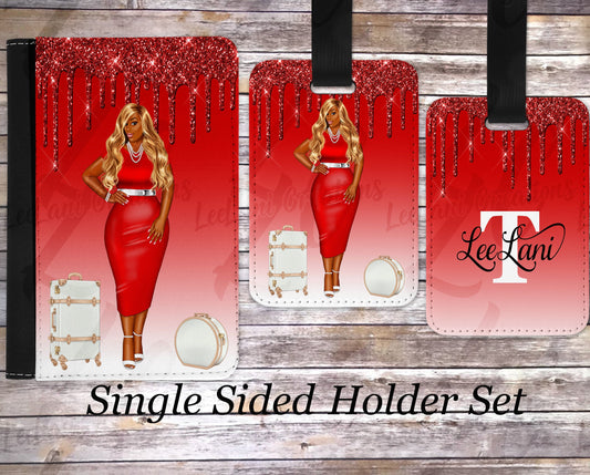 Red & White Sorority Girl Single Sided Passport Holder + Luggage Tag