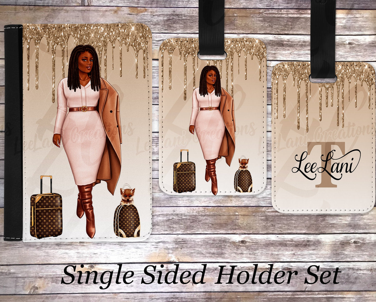 Chic Woman with Locs Passport Holder & Luggage Tag Set - Single/Double Passport